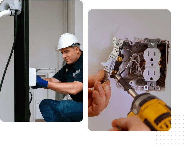 A man working on an electrical outlet.